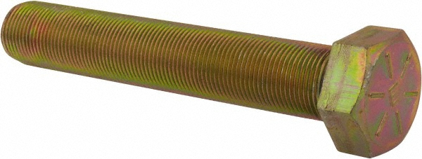 Made in North America Hex Head Cap Screw: 1-14, 6" Length Under Head, Grade 8 Steel, Yellow Zinc Dichromate Finish - Fully Threaded, 1-1/2" Hex, ASME