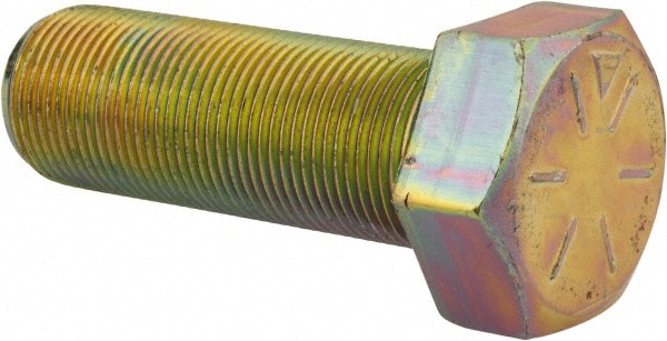 Made in North America 12656CH8O Hex Head Cap Screw: 1-1/4 - 12 x 3-1/2", Grade 8 Steel, Zinc Yellow Dichromate Finish Image