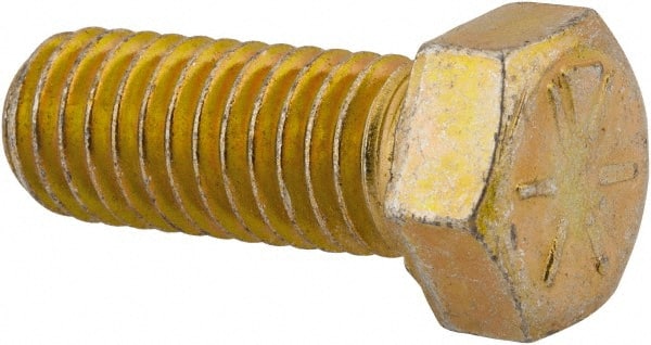 Made in North America 4318CH8O Hex Head Cap Screw: 7/16-14 x 1-1/8", Grade 8 Steel, Zinc Yellow Dichromate Finish 
