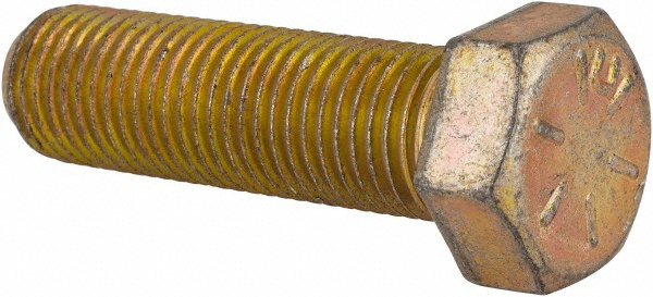 Made in USA 39381 Hex Head Cap Screw: 7/16-20 x 1-1/2", Grade 8 Steel, Zinc Yellow Dichromate Finish Image