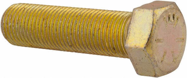 Made in USA 39433 Hex Head Cap Screw: 9/16-18 x 2", Grade 8 Steel, Zinc Yellow Dichromate Finish Image