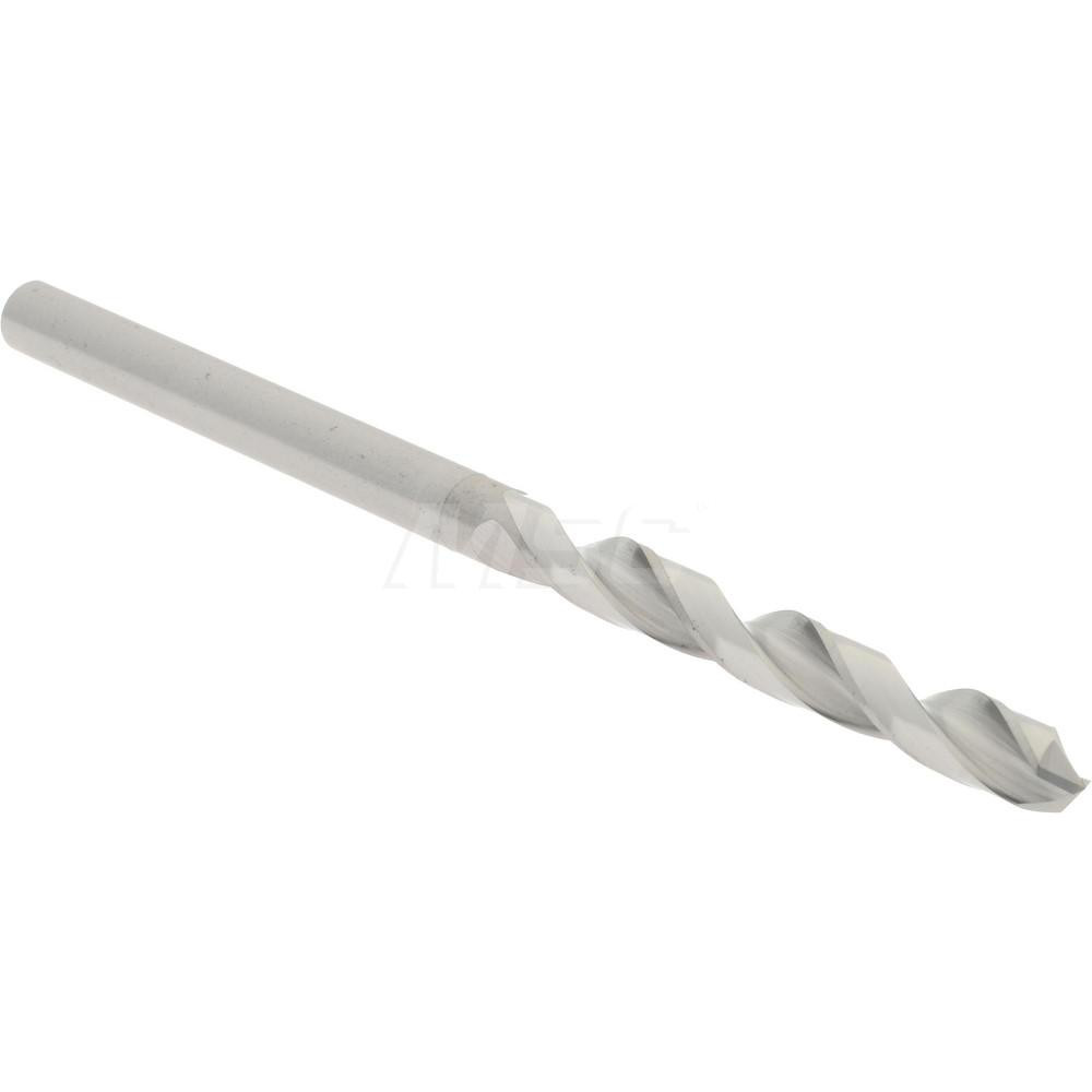 Jobber Length Drill Bit: 3.50 mm (0.1378) Dia, 118 deg, Solid Carbide - Bright/Uncoated Finish, 63.50 mm OAL, Right Hand Cut, Regular Spiral Flute, Straight Shank