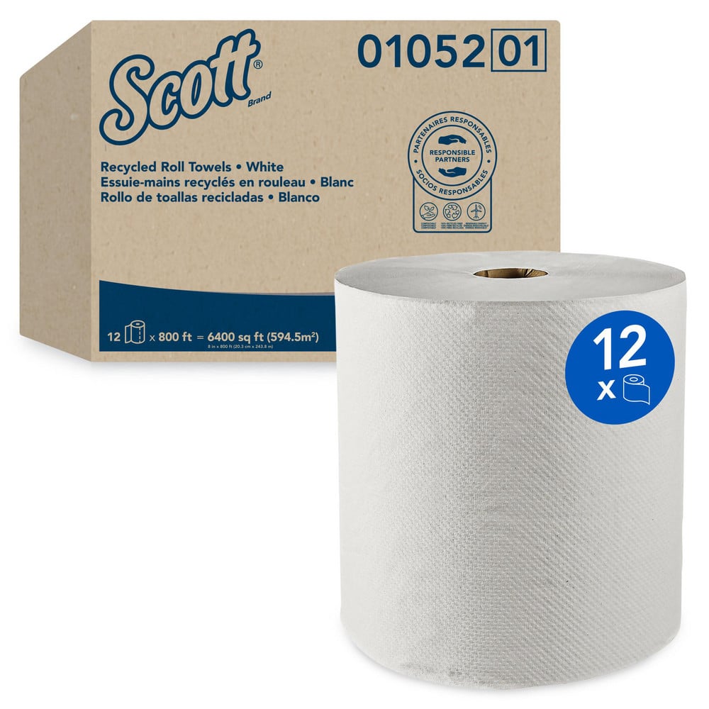 12 Qty 800 ' Hard Roll of 1 Ply White Paper Towels