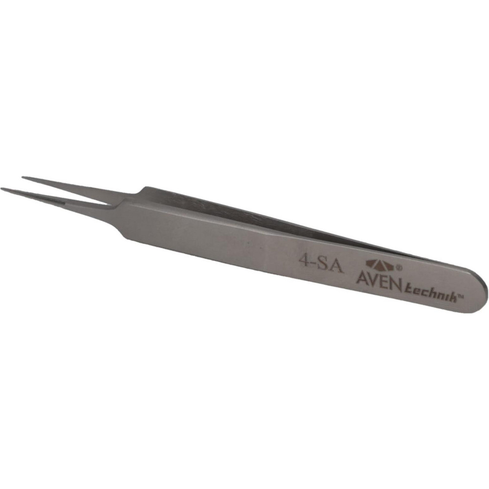 Precision Tweezer: 4-SA, Stainless Steel, 4-1/2" OAL - Stainless Steel, 4-SA Pattern