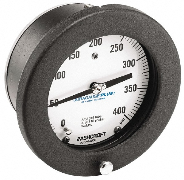 Ashcroft 80297XLL Pressure Gauge: 4-1/2" Dial, 1/4" Thread, Center Back Mount 