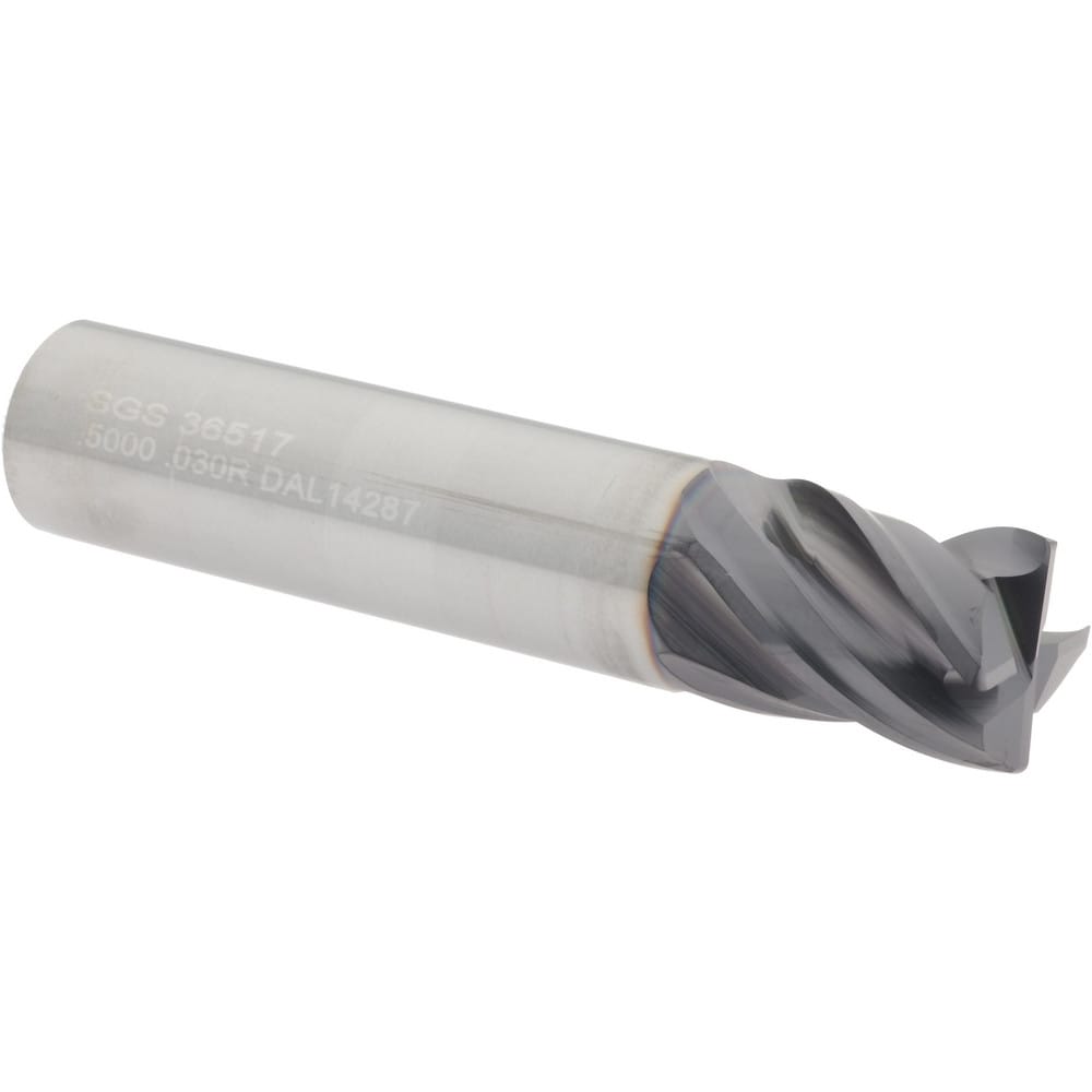 SGS 36517 Corner Radius End Mill: 1/2" Dia, 5/8" LOC, 0.025 to 0.03" Radius, 4 Flutes, Solid Carbide Image