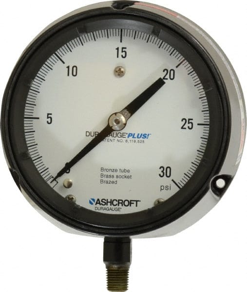 Ashcroft 92947XLL Pressure Gauge: 4-1/2" Dial, 1/4" Thread, Rear Flange Mount 