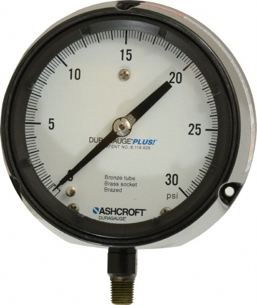 Ashcroft 92947XLL Pressure Gauge: 4-1/2" Dial, 1/4" Thread, Rear Flange Mount Image