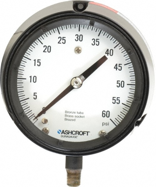 Ashcroft 96216 Pressure Gauge: 4-1/2" Dial, 0 to 60 psi, 1/4" Thread, MNPT, Rear Flange Mount Image