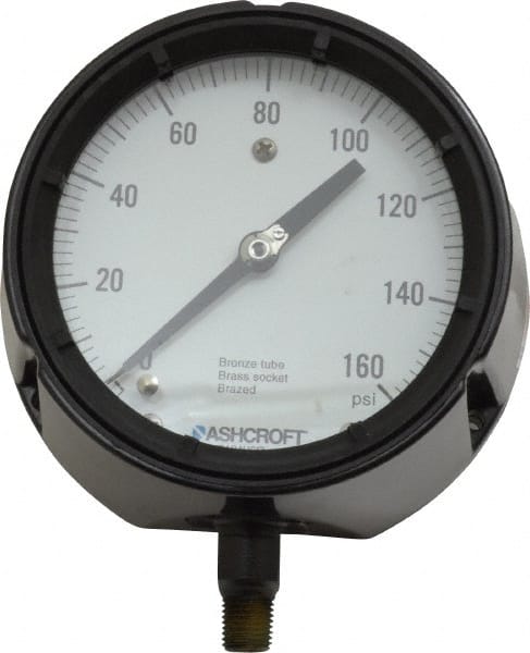 Ashcroft 96218 Pressure Gauge: 4-1/2" Dial, 0 to 160 psi, 1/4" Thread, MNPT, Rear Flange Mount 