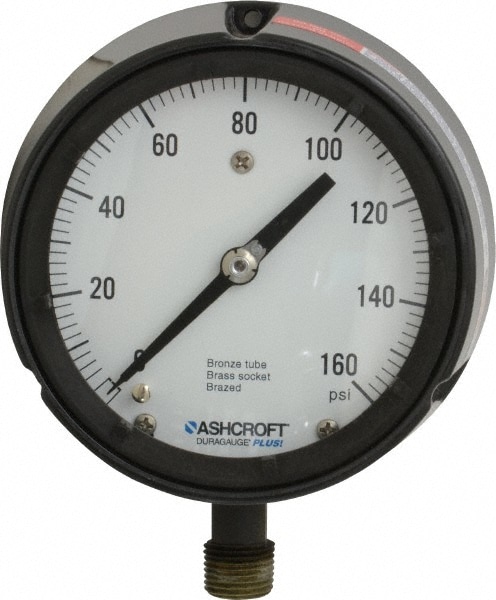 Ashcroft 96226 Pressure Gauge: 4-1/2" Dial, 0 to 160 psi, 1/2" Thread, MNPT, Rear Flange Mount Image