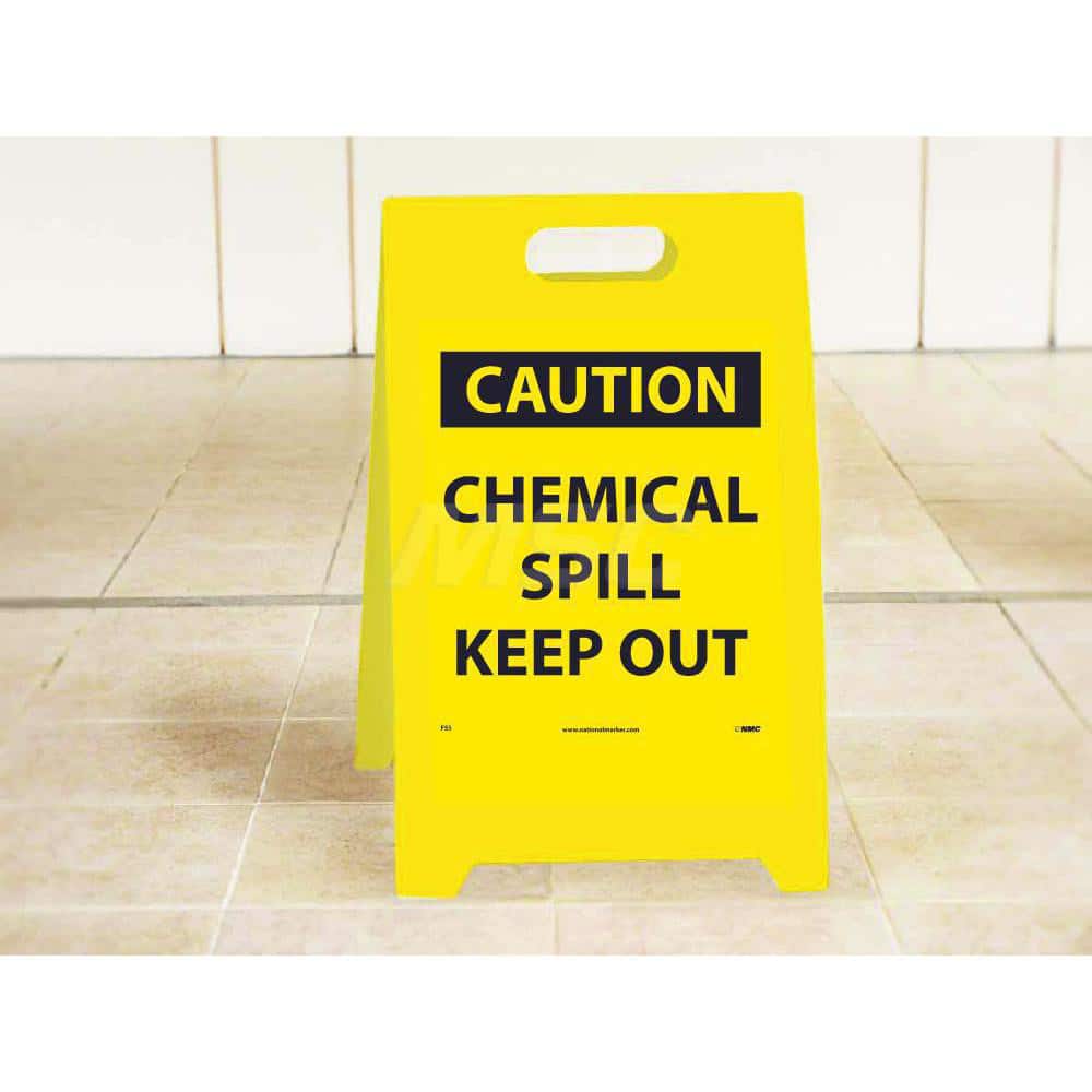12 Length x 20 Height Black on Yellow Coroplast NMC FS5 Double Sided Floor Sign Legend CAUTION CHEMICAL SPILL KEEP OUT KEEP CLEAR HAZARDOUS AREA 