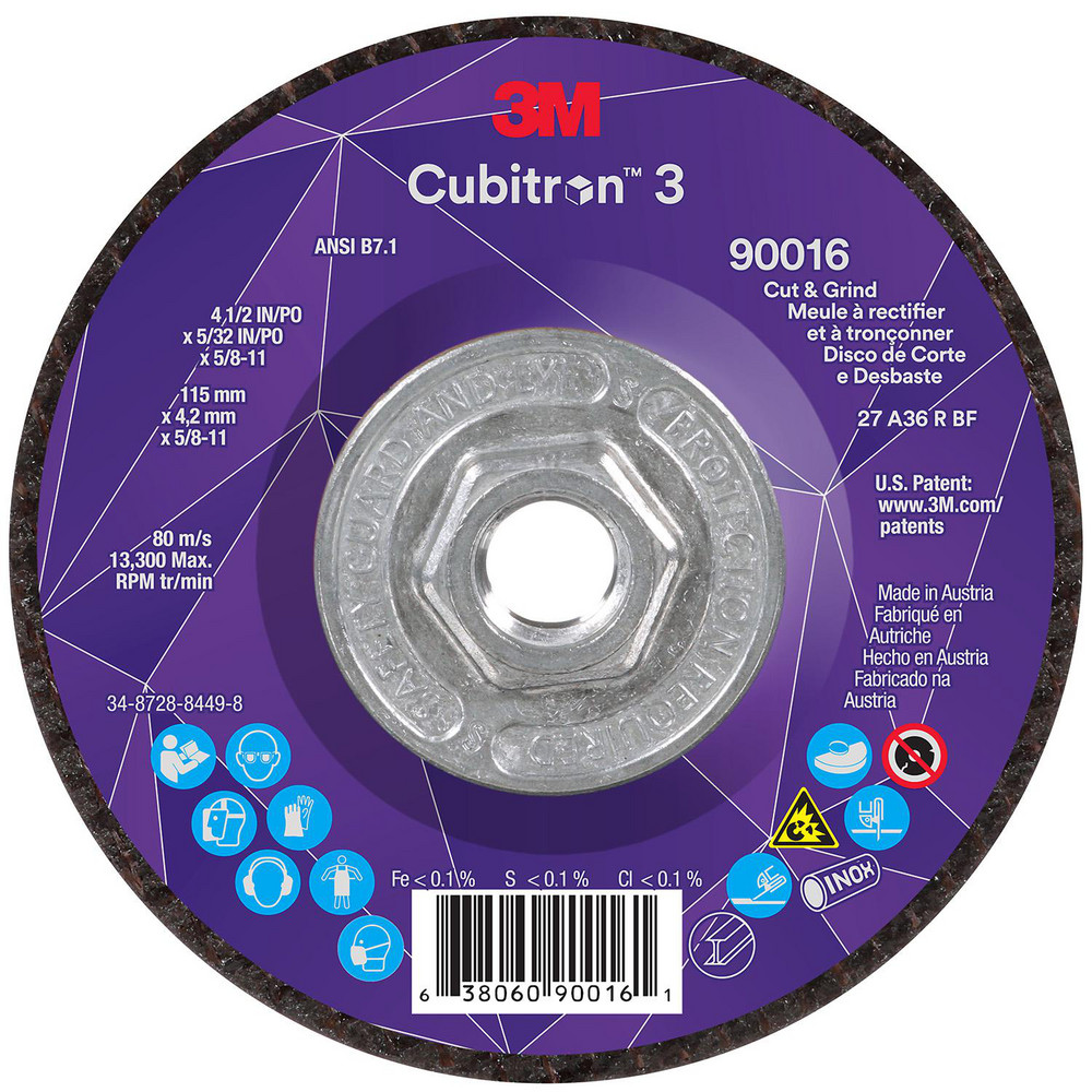 Depressed-Center Wheels; Wheel Diameter (Inch): 4-1/2 ; Wheel Thickness (Inch): 5/32 ; Hole Thread Size: 5/8-11 ; Wheel Type: Type 27 ; Abrasive Material: Precision Shaped Ceramic ; Grit: 36