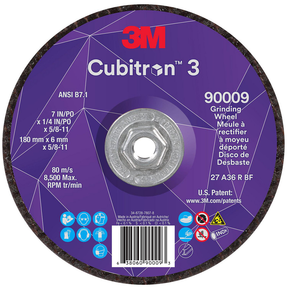3M - Depressed-Center Wheel: Type 27, 7″ Dia, 1/4″ Thick, 5/8-11