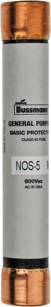 Cooper Bussmann NOS-5 Cartridge Fast-Acting Fuse: K5, 5 A, 127 mm OAL, 20.6 mm Dia Image