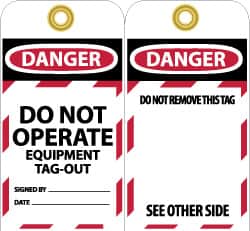 Lockout Tag: Rectangle, 3" High, Unrippable Vinyl, "Danger"