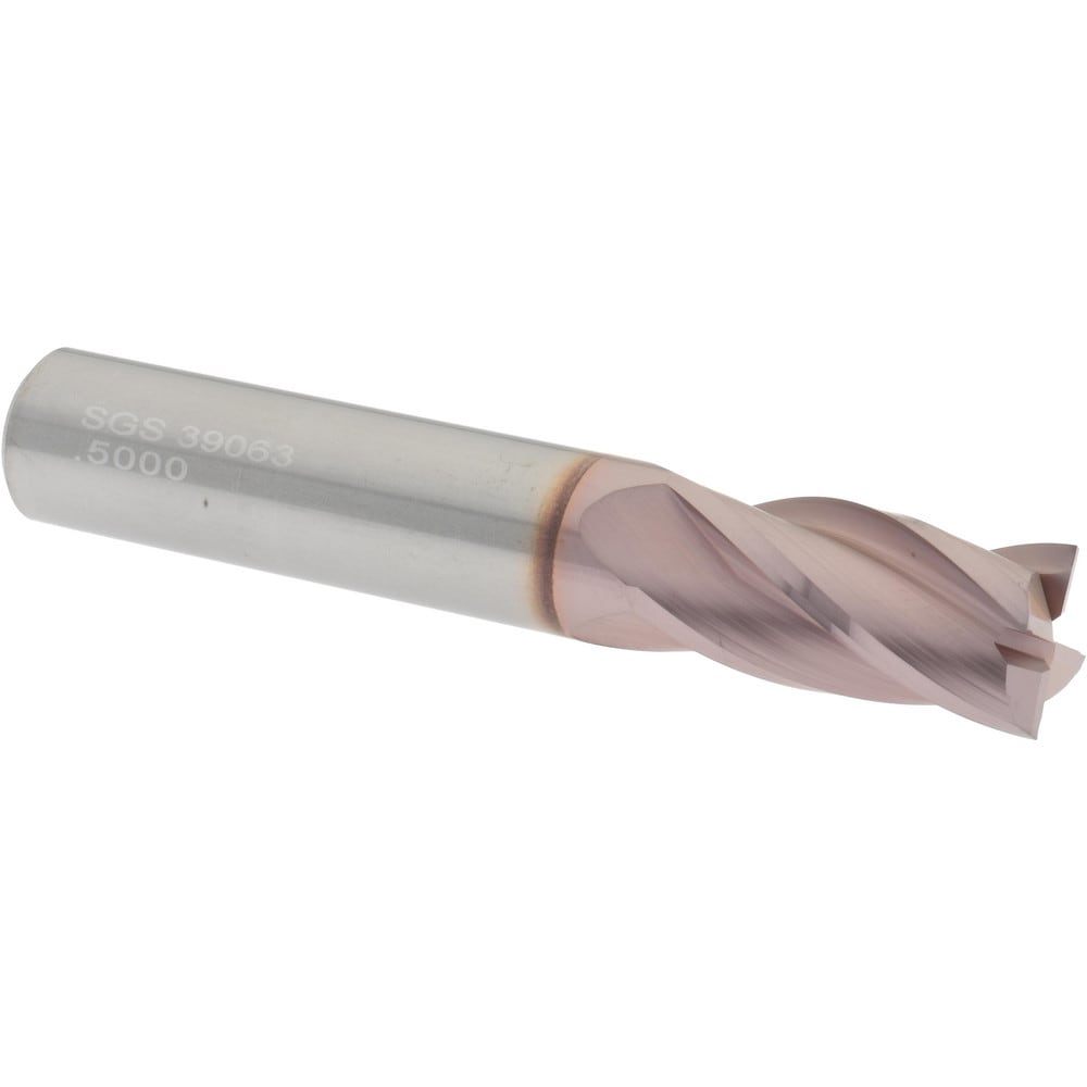 SGS 39063 Square End Mill: 1/2 Dia, 1 LOC, 1/2 Shank Dia, 3 OAL, 4 Flutes, Solid Carbide Image