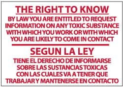 10 x 14 National Marker M362RB The Right To Know By Law You Are Entitled To Request Information On Any Toxic Substance With Which You Work Or With Which You Are Likely To Come In Contact With Sign Rigid Plastic