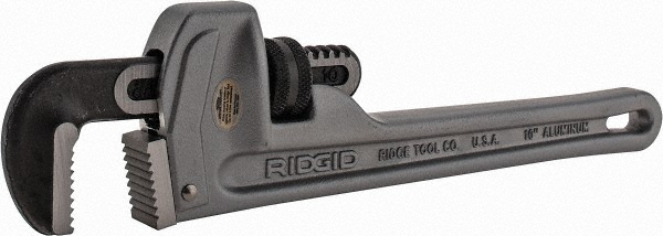Straight Pipe Wrench: 1-1/2" Max, 10" OAL, Aluminum