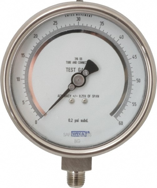 Wika 4220081 Pressure Gauge: 4" Dial, 1/4" Thread, Lower Mount Image