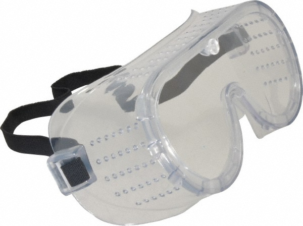 Safety Goggles: Scratch-Resistant, Clear Polycarbonate Lenses - Direct Vent, Clear Frame, Size Universal