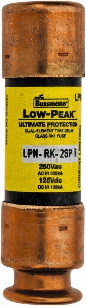 Cartridge Time Delay Fuse: RK1, 2 A, 50.8 mm OAL, 14.3 mm Dia