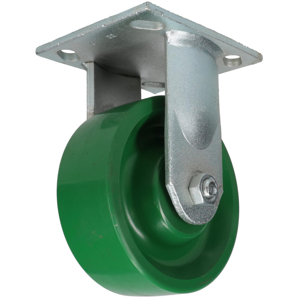 Albion Rigid Top Plate Caster: Polyurethane, 1,000 lb, 5" Dia, 2" Wide, 6-1/2" OAH - 4 x 4-1/2" Plate, 2-5/8 x 3-5/8 Slotted to 3 x 3" Bolt Hole