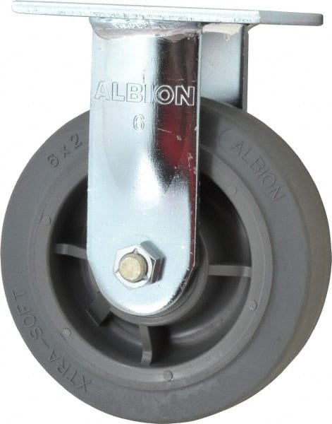 Albion 18XS06229R Rigid Top Plate Caster: Soft Rubber, 6" Wheel Dia, 2" Wheel Width, 600 lb Capacity, 7-1/2" OAH 