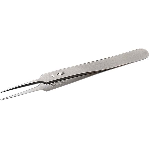 Fine Point Tweezer: Straight, Stainless Steel, 4.528" OAL