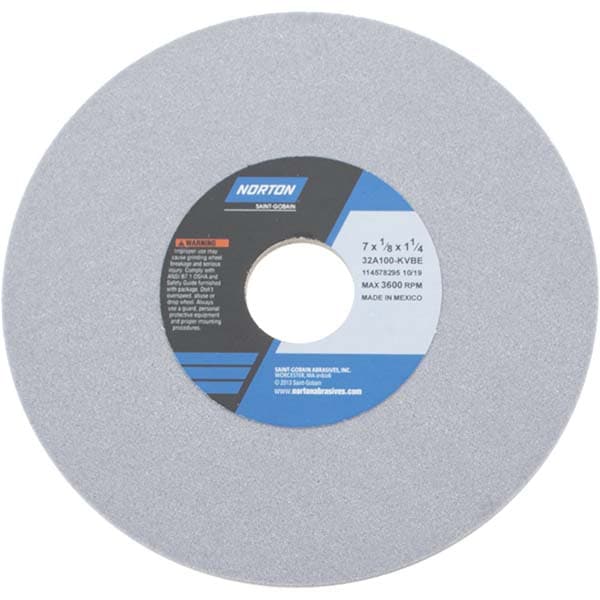 Norton 66252939216 Surface Grinding Wheel: 7" Dia, 1/8" Thick, 1-1/4" Hole, 100 Grit, K Hardness Image