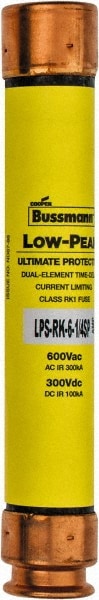 Cooper Bussmann LPS-RK-6-1/4SP Cartridge Time Delay Fuse: RK1, 6.25 A, 127 mm OAL, 20.6 mm Dia Image