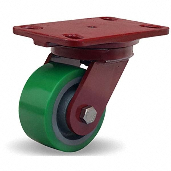 Hamilton S-HS-4DB Swivel Top Plate Caster: Polyurethane, 4" Wheel Dia, 2" Wheel Width, 750 lb Capacity, 5-5/8" OAH 