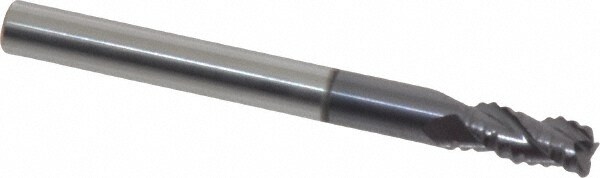 Corner Radius End Mill: 3/16" Dia, 3/8" LOC, 0.03 to 0.035" Radius, 3 Flutes, Solid Carbide