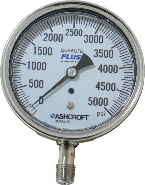 Ashcroft 94243XLL Pressure Gauge: 3-1/2" Dial, 0 to 5,000 psi, 1/4" Thread, MNPT, Lower Mount Image