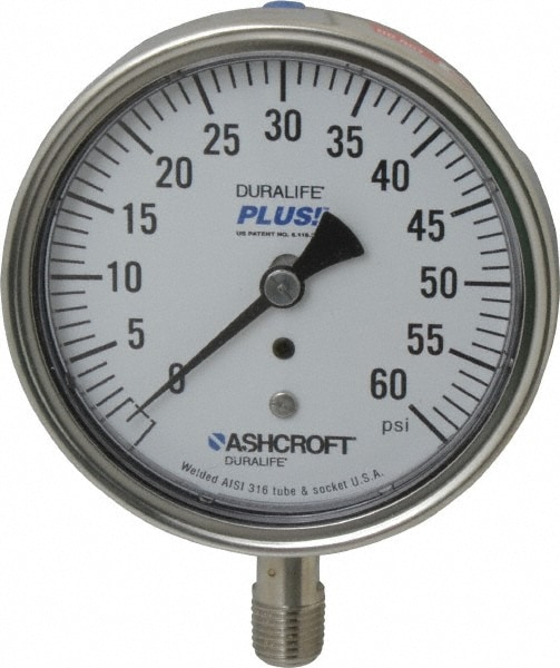 Ashcroft 94337XLL Pressure Gauge: 3-1/2" Dial, 0 to 60 psi, 1/4" Thread, MNPT, Lower Mount Image