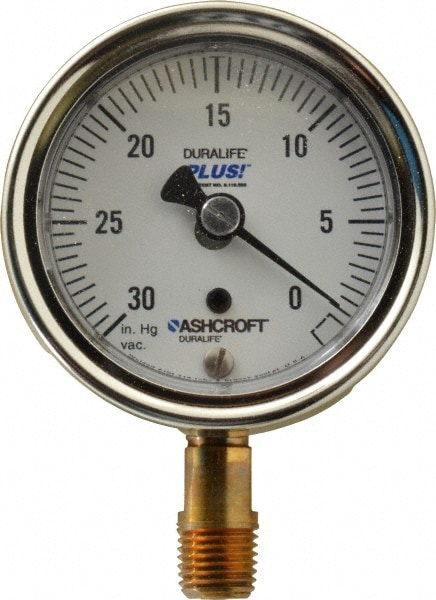 Ashcroft 94573XLL Pressure Gauge: 2-1/2" Dial, 0 to 30 psi, 1/4" Thread, MNPT, Lower Mount Image