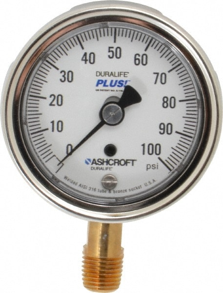 Ashcroft 94581XLL Pressure Gauge: 2-1/2" Dial, 1/4" Thread, Lower Mount Image