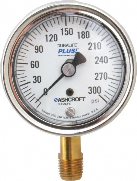 Ashcroft 94587XLL Pressure Gauge: 2-1/2" Dial, 1/4" Thread, Lower Mount Image