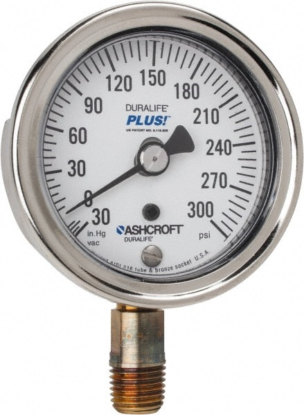 Ashcroft 94588XLL Pressure Gauge: 2-1/2" Dial, 0 to 300 psi, 1/4" Thread, MNPT, Lower Mount Image