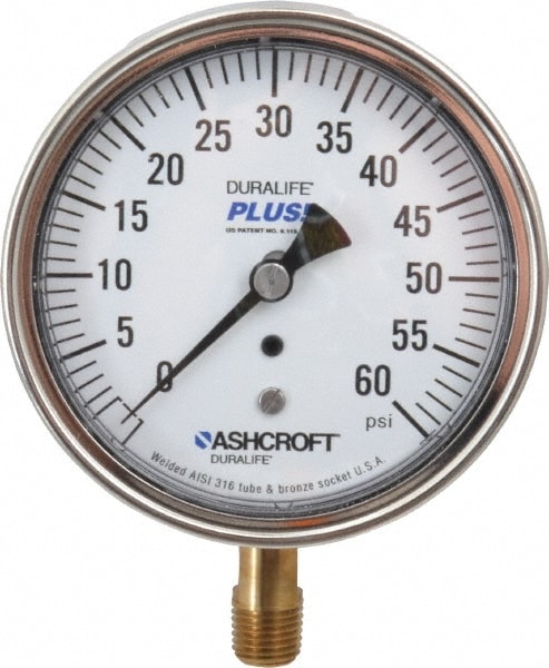 Ashcroft 94597XLL Pressure Gauge: 3-1/2" Dial, 1/4" Thread, Lower Mount Image