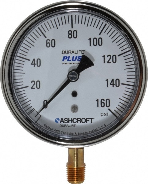 Ashcroft 94601XLL Pressure Gauge: 3-1/2" Dial, 1/4" Thread, Lower Mount Image