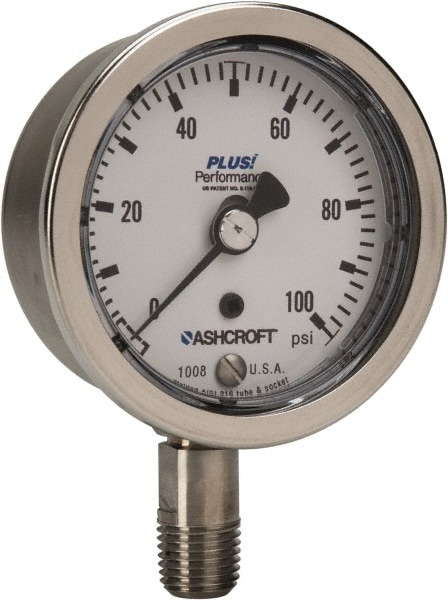 Ashcroft 95486XLL Pressure Gauge: 2-1/2" Dial, 1/4" Thread, Lower Mount Image