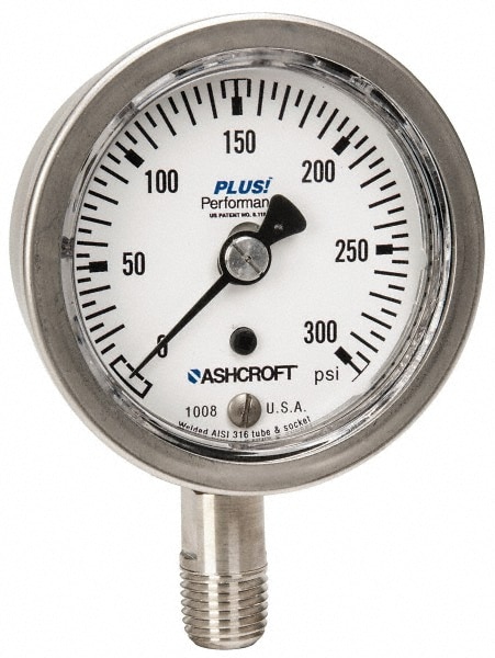 Ashcroft 95489XLL Pressure Gauge: 2-1/2" Dial, 0 to 300 psi, 1/4" Thread, Lower Mount Image