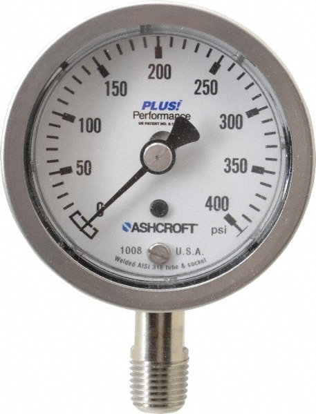 Ashcroft 95490XLL Pressure Gauge: 2-1/2" Dial, 1/4" Thread, Lower Mount Image