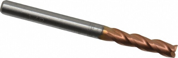 Corner Radius End Mill: 1/8" Dia, 1/2" LOC, 0.01" Radius, 3 Flutes, Solid Carbide