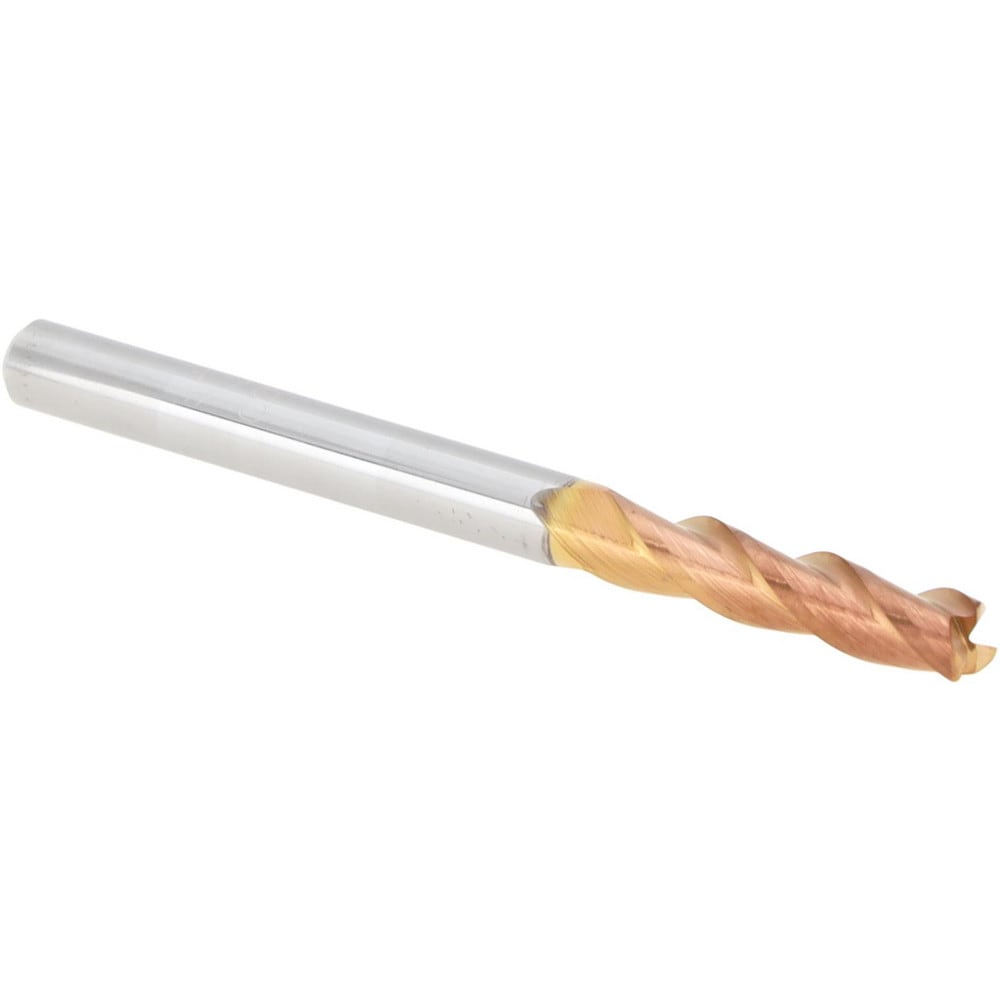 Corner Radius End Mill: 1/8" Dia, 1/2" LOC, 0.0100" Radius, 3 Flute, Solid Carbide