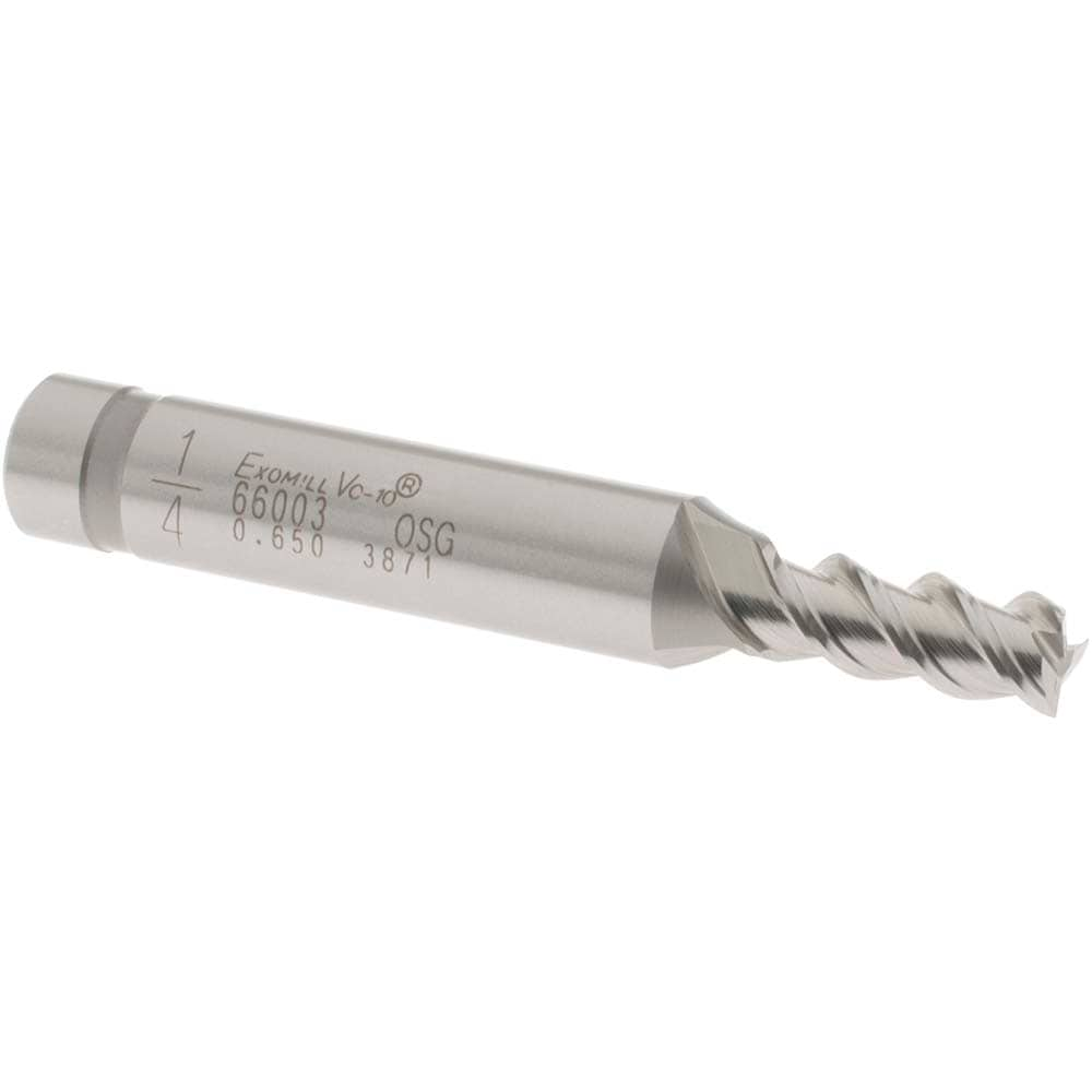 OSG 6600300 Square End Mill: 1/4 Dia, 5/8 LOC, 3/8 Shank Dia, 2-7/16 OAL, 3 Flutes, Powdered Metal Image