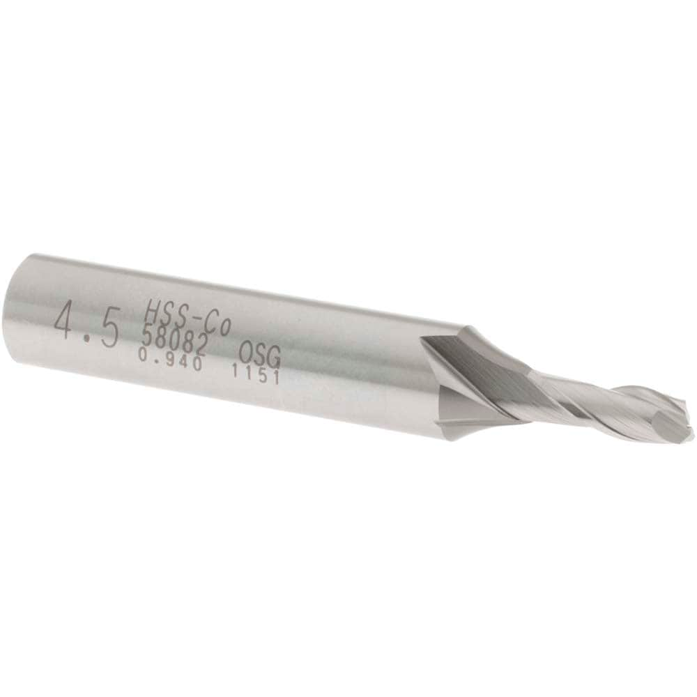 OSG 5808200 Square End Mill: 0.1772 Dia, 7/16 LOC, 3/8 Shank Dia, 2-5/16 OAL, 2 Flutes, Cobalt Image