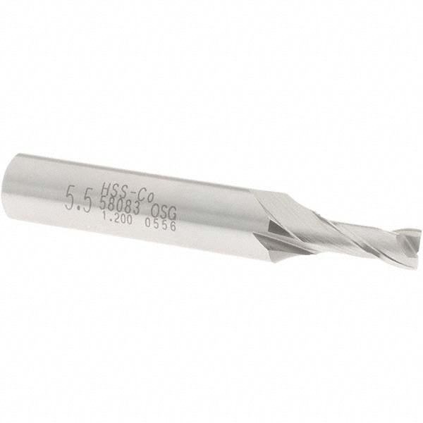 OSG 5808300 Square End Mill: 0.2165 Dia, 1/2 LOC, 3/8 Shank Dia, 2-5/16 OAL, 2 Flutes, Cobalt Image