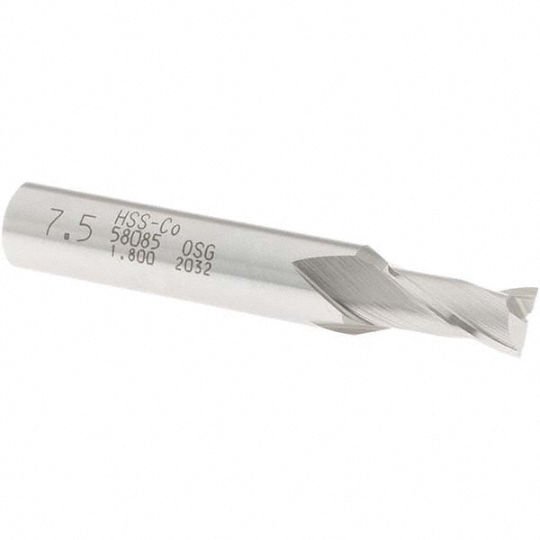 OSG 5808500 Square End Mill: 0.2953 Dia, 9/16 LOC, 3/8 Shank Dia, 2-5/16 OAL, 2 Flutes, Cobalt Image